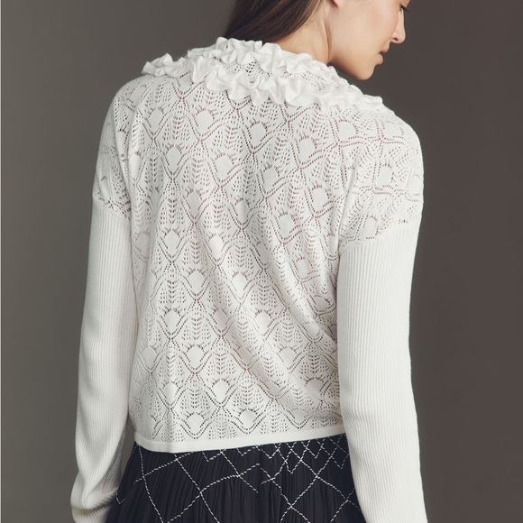 Anthropologie Ruffled Lace Cardigan Sweater - Picture 3 of 6